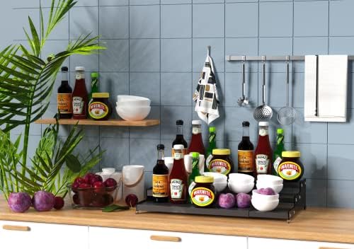 Spice Rack Organizer for Cabinet, 3 Tier Expandable Spices Storage, Great for Kitchen Cabinets, Cupboard,Pantry and Countertop More 1 Pack/Black