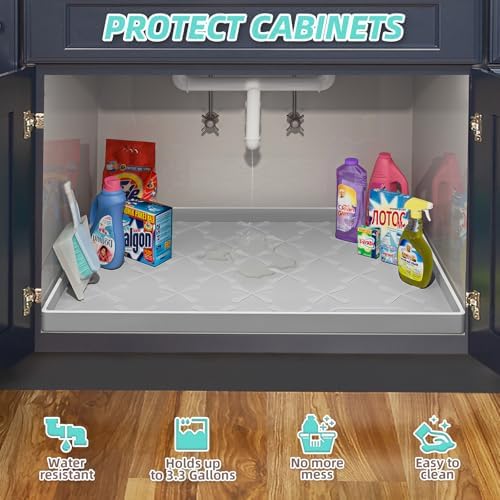 Waterproof Under Sink Mat 34"x22", Kitchen Cabinet Protector Liner