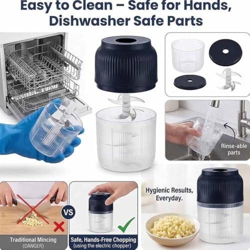 Household Electric Garlic Crusher, 400ml Mini Electric Food Chopper, Portable Mini Food Processor with 6 Blades, Wireless Electric Garlic Chopper for Ginger, Chili, Fruit, Meat, etc (4 Blades White) - Image 6