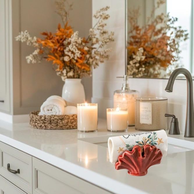 Uiddo Ceramic Sponge Holder,Sponge Holder for Kitchen Sink,Compact Sink Caddy Organizer, Dish Sponge Holders,Farmhouse Kitchens Decor Cute Gadgets Accessories,Christmas Kitchen Decor(Red)