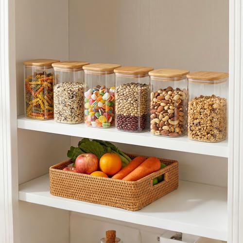 6pcs Glass Food Storage Containers with Lids, 1.2qt Glass Jars