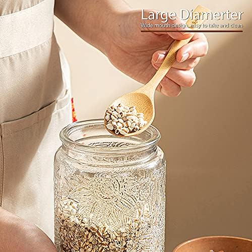 35oz/1000ml Glass Storage Jars with Nature Wood Lids, Airtight Food Storage Containers for Kitchen Organization, Large Capacity for Cookie, Pasta, Sugar, Flour, Cereal - Set of 2 （sunflower）