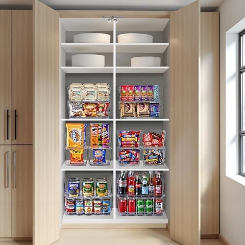 Clear Pantry Organizer with Stackable Storage Bins, Open Front