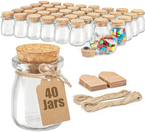 3.4 Oz Small Glass Jars With Lids, 40 Pack Wedding Favors