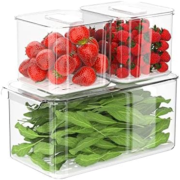 Fridge Produce Saver Food Storage Bin Containers, Refrigerator Food Fruit Vegetables storage Produce Saver Produce Saver Containers, Stackable Freezer Fridge