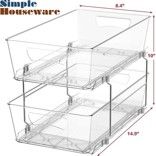 2 Tier Basket Drawer Cabinet Pull-Out Organizer, Clear
