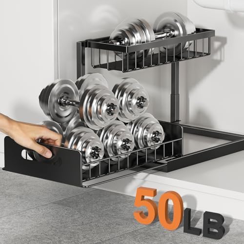 Under Sink Organizer, L-Shaped 2 Tier Pull Out Cabinet Organizer
