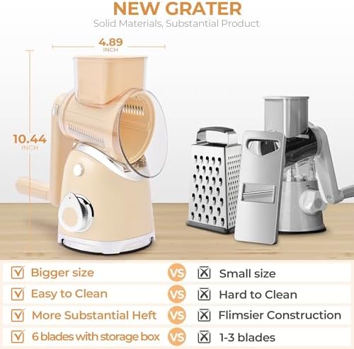 SUSTEAS Rotary Cheese Grater Hand Crank, Kitchen Shredder Vegetable Slicer - Image 5