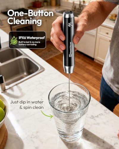 LunaFro Rechargeable Milk Frother, Stand & 2 Detachable Whisk