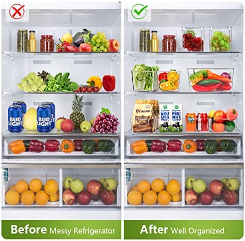 Set Of 10 Refrigerator Pantry Organizer Bins, Clear Plastic Food Storage Bins for Kitchen, Countertops, Cabinets, Fridge, Freezer, Bedrooms, Bathrooms, Fridge Organizer Bins Pantry Storage Containers