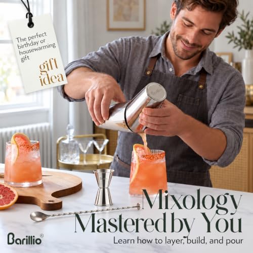 Boston Shaker Set - Stainless-Steel, Weighted, Martini Cocktail Shaker Set w/Strainer & Mixer - Mixology Bartender Kit - Bar Set for the Home - 9-pc Drink Shaker Set - Bar Tools - Silver