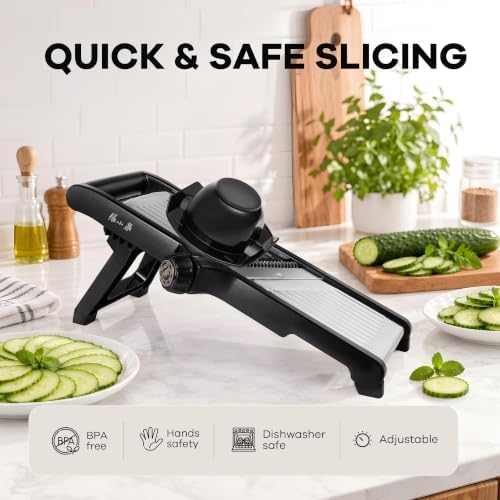 5‑in‑1 Adjustable Mandoline Slicer, Stainless‑Steel Body with ABS Frame