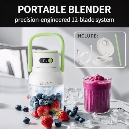 Portable Blender for Smoothies & Shakes, 34oz Rechargeable Personal Mixer with 12 Stainless Steel Blades for Ice Crushing, Cordless Travel Design, LED Display, BPA-Free, Dishwasher Safe - Image 2