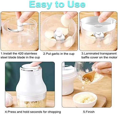 Vegetable Chopper, 100ML Electric Garlic Chopper, USB Rechargeable Mini Blender, Powerful Small Food Processor, Blender to Vegetable, Wireless Food Cutter for Ginger, Chili, Fruit, Meat, etc - Image 6