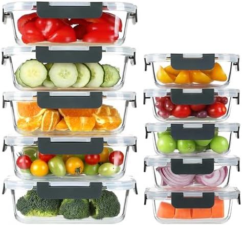 10 Pack Glass Meal Prep Containers with Lids