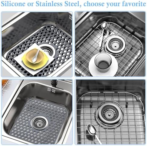 Silicone Sink Protector Kitchen Sink Mat 2 Pack 13.58"x 11.6" Gray