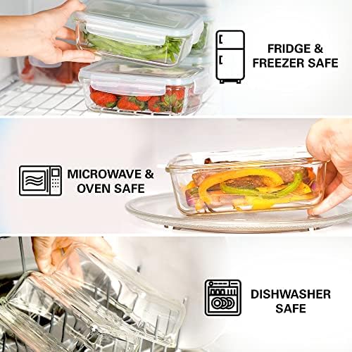 16 Pc (Set of 8) 30 Oz Glass Meal Prep Containers with Lids, Airtight Large Glass Food Storage Containers, Reusable Leak Proof BPA Free, Freezer to Oven and Dishwasher Safe