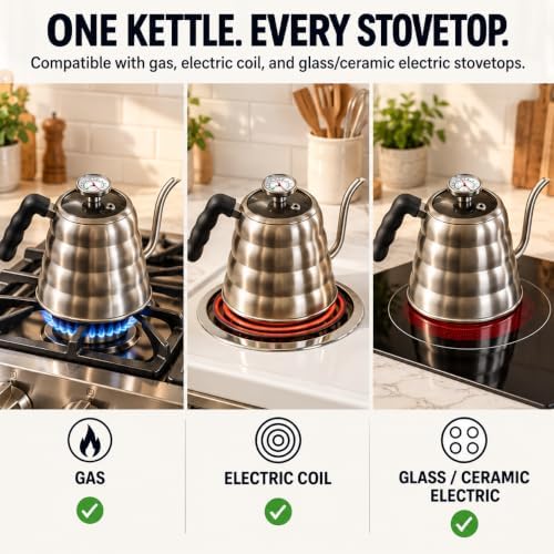 Gooseneck Kettle Stovetop - Pour Over Kettle with Thermometer
