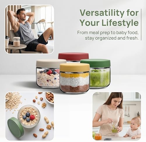 8 oz Small Glass Containers with Lids, Food Storage Jars, 6pk