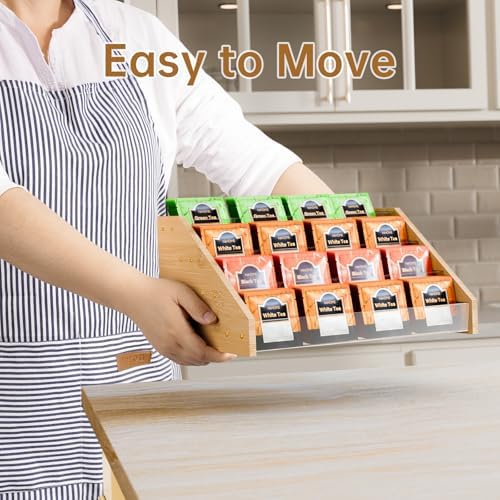 4 Layer Tea Bag Organizer, Bamboo & Plastic Tea Storage Holder