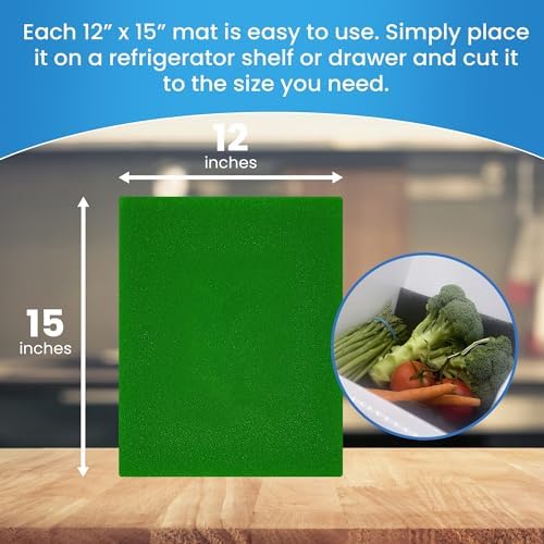 FreshMats Fridge Bin Liners, Green, 12x15, Set of 4 Mats