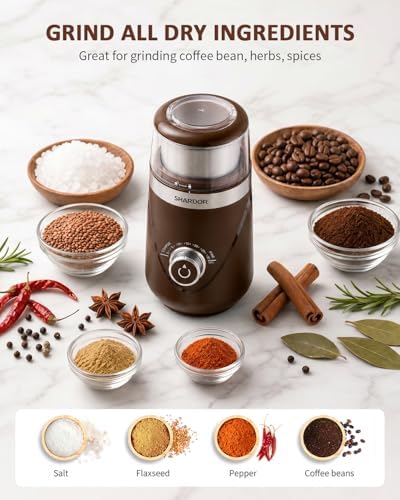 SHARDOR Electric Super Silent Blade Coffee Grinder, Timed Grind Control Rotary Knob, Adjustable Coarse to Fine for Coffee Beans, Spices & Herbs, with 2 Removable Stainless Steel Bowls, Coffee - Image 4