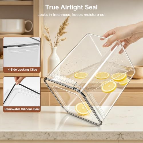 Airtight Flour Sugar Containers with Lids: 4 Pack for Pantry Food Storage