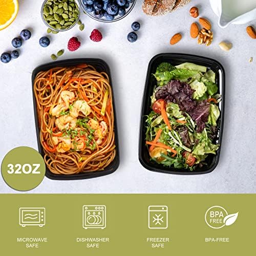 50 Pack- Meal Prep Containers 32oz, Plastic Food Prep Containers