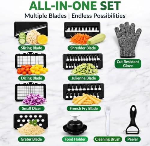 18-in-1 Vegetable Chopper Set, Food Dicer & Mandoline Slicer with Container, Onion Cutter, Stainless Steel Blades, BPA-Free, Dishwasher Safe Kitchen Vegetable Cutter - Image 3