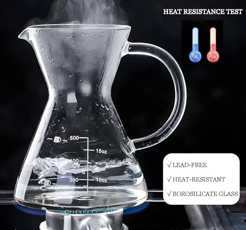 Pour Over Coffee Maker with Reusable Stainless Steel Drip Filter, Glass Drip Coffee Maker Set, Lead-Free Borosilicate Glass Coffee Carafe for 1-2Cup, Clear (400ml/13.5oz)