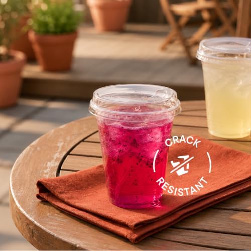 16 oz Clear Plastic Cups with Strawless Sip-Lids [50 Sets] PET Crystal Clear Disposable 16oz Plastic Cups with Lids - Crystal Clear, Durable Cup - BPA Free + Crack Resistant, for Coffee, Juice, Shakes