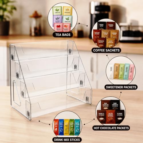 Acrylic Display Stand,4 Tier Tea Bag Organizer, Tea Holder Storage Rack