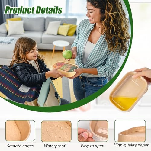 50 Disposable Meal Prep Containers 29oz Kraft Paper Bowls with Lids & Forks