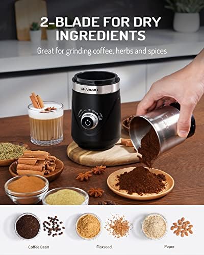SHARDOR Electric Super Silent Blade Coffee Grinder, Timed Grind Control Rotary Knob, Adjustable Coarse to Fine for Coffee Beans, Spices & Herbs, with 2 Removable Stainless Steel Bowls, Black - Image 3