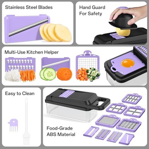 Veggie Chopper Vegetable Cutter, 15 in 1 Kitchen Gadget, Purple