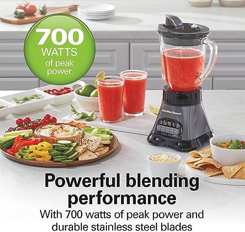 Blender and Food Processor Combo for Shakes & Smoothies, With 3 Cup Electric Food Chopper Attachment, 40 oz Glass Jar, Blender Travel Cup, 700 Watts Peak Power, Gray & Black (58163)