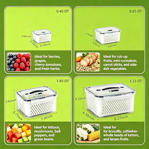5 Pack Fruit Storage Containers for Fridge, Plastic Food Storage Container