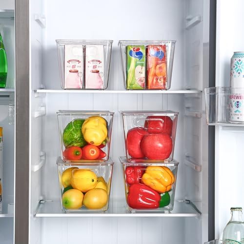 6 Pack Clear Stackable Storage Bins with Lids and Handles, Medium