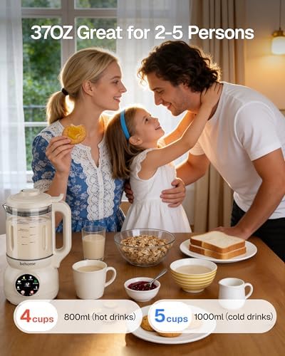 Behome 8 in 1 Nut Milk Maker Machine Blender – Glass Plant 32oz Milk Machine for Almond, Oat & Soy Milk, Self-Cleaning Vegan with No-Soak Beans, Delay Start & Keep Warm, Dairy-Free Beverage Maker - Image 5