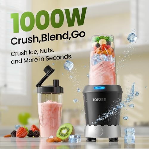 Personal Smoothie Blender, 1000W Single-Serve Blender with 24oz To-Go Cup, Twist-On Start/Stop, for Protein Shakes & Smoothies, Compact Countertop Blender, Black