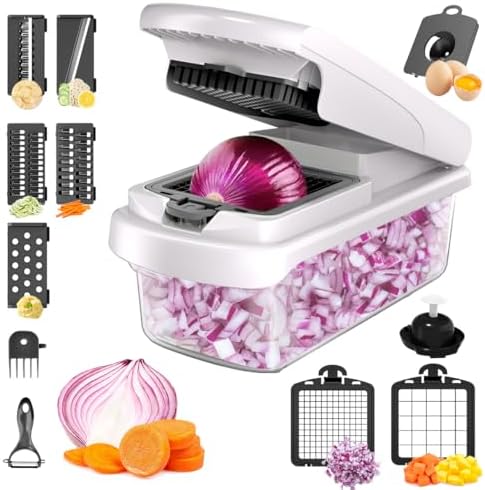 Multifunctional Vegetable Chopper and Slicer with 7 Blades Onion Dicer Food Cutter for Potato Carrot Garlic Fruit Salad Dicing Shredding Slicing - Image 2