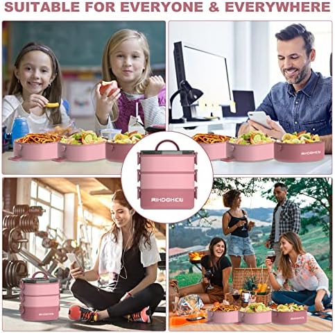 Lunch Box, Stackable 3 Layers Containers, Portable 94OZ Large Capacity Leakproof Bento Box with Spoon & Fork & Sauce Boxes, Microwave Safe Lunch Box for Kids and Adults