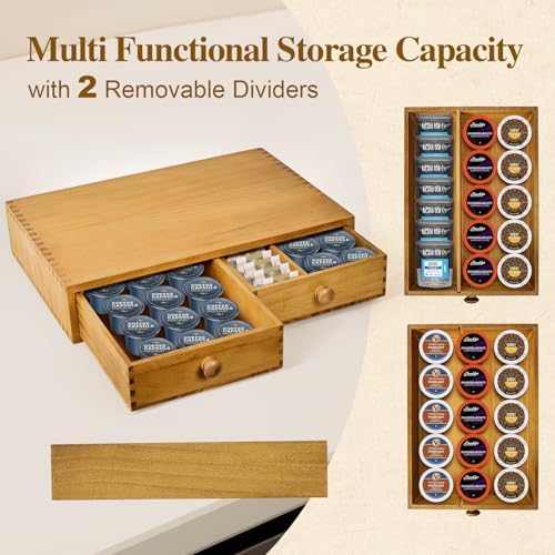 K Cup Storage Organizer, Wood Coffee Pod and Tea Bag Holder