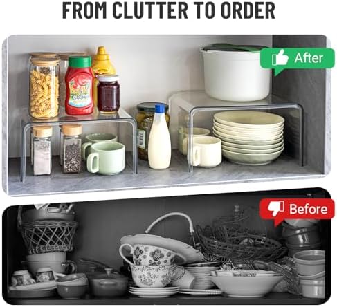 Clear Cabinet Organizer, Stackable Shelf Organizer Set of 2