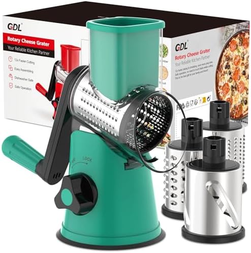 GDL Cheese Grater Hand Crank, Rotary Cheese shredder, Vegetable Slicer by GDL