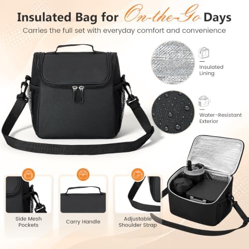 Lunch Box Set with Bento Box Container, 17OZ Stainless Steel Food Soup Thermo, Kids Water Bottle & Portable Insulated Lunch Bag – Leakproof, Hot/Cold Retention for School, Travel (Black)