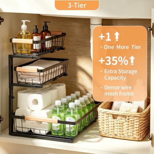 3 Tier Grid Pull Out Organizer Black 2 Pack Sliding Rack
