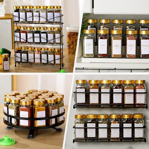 48 Gold Spice Jars with Labels, 4oz Seasoning Jars for Cabinets, Drawers