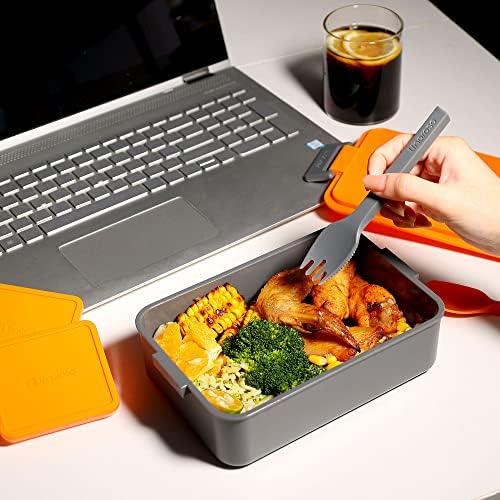 Stackable 2-Tier Adult Bento Box, 4 Compartments - Lava Orange