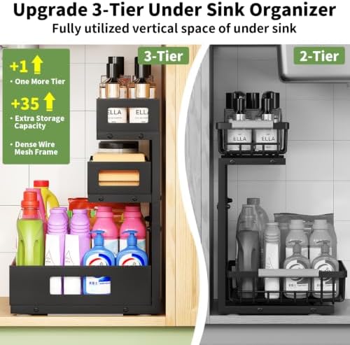 Under Sink Organizer,3-Tier Heavy Duty Pull out Cabinet Organizer Shelf